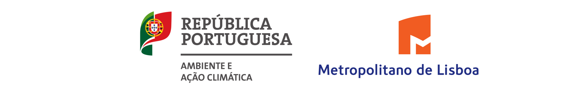 Logotipo da República Portugesa (Ministério do Ambiente e Ação Climática) e Metropolitano de Lisboa